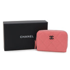 Chanel Quilted CC Logo Classic Zip Coin Purse Zip Around Leather Coral Pink — view 8