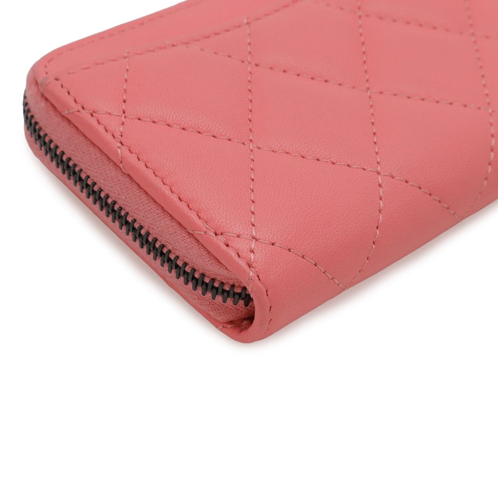 Chanel Quilted CC Logo Classic Zip Coin Purse Zip Around Leather Coral Pink — view 3