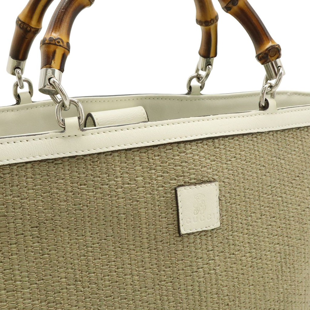 Gucci Bamboo Children's Handbag Straw Leather Natural White Gold — view 7