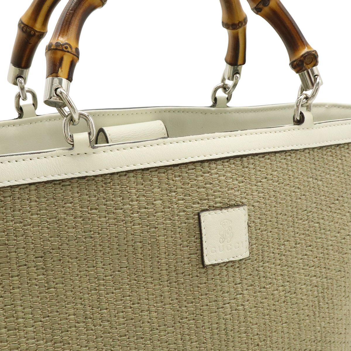 Gucci Bamboo Children's Handbag Straw Leather Natural White Gold — view 7
