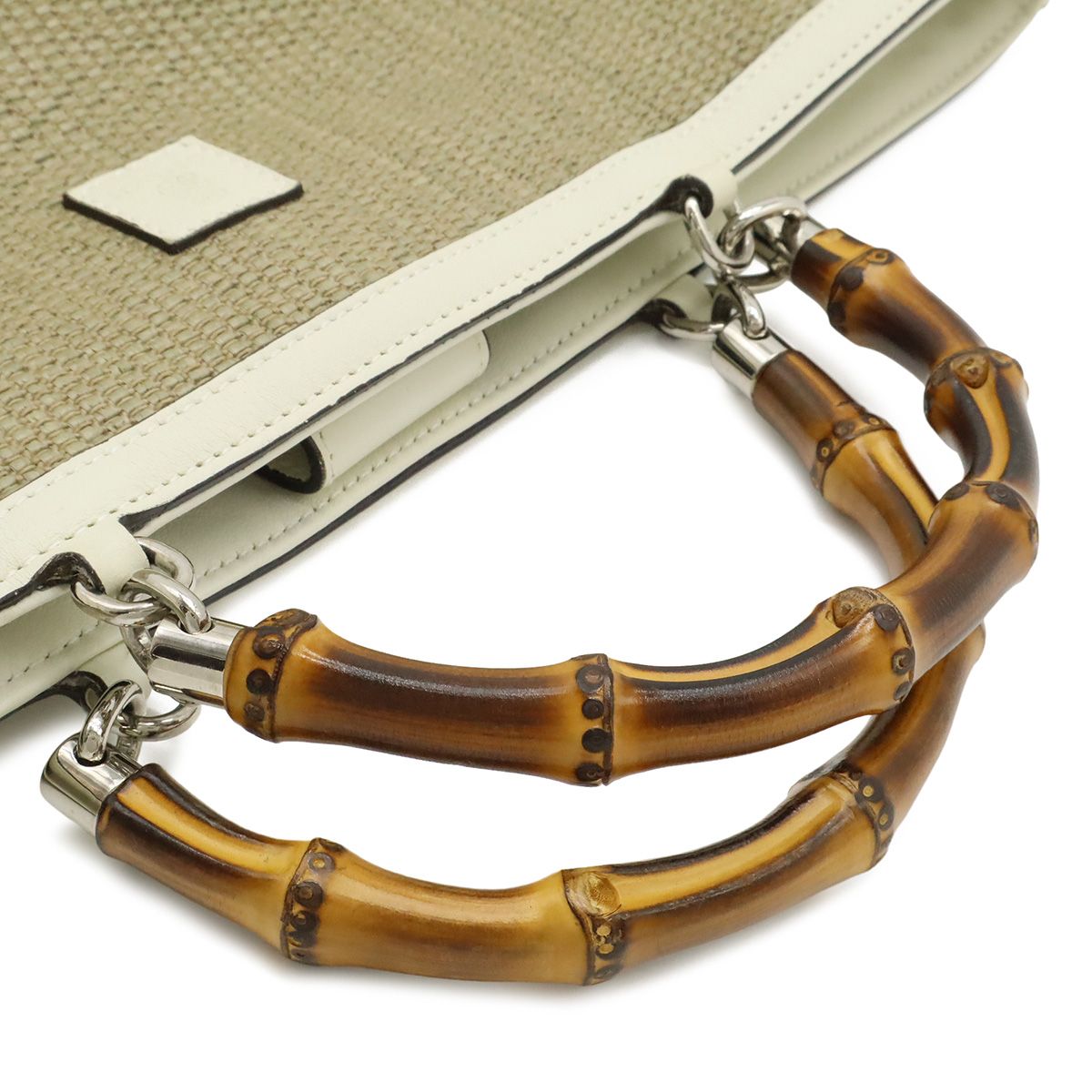 Gucci Bamboo Children's Handbag Straw Leather Natural White Gold — view 4