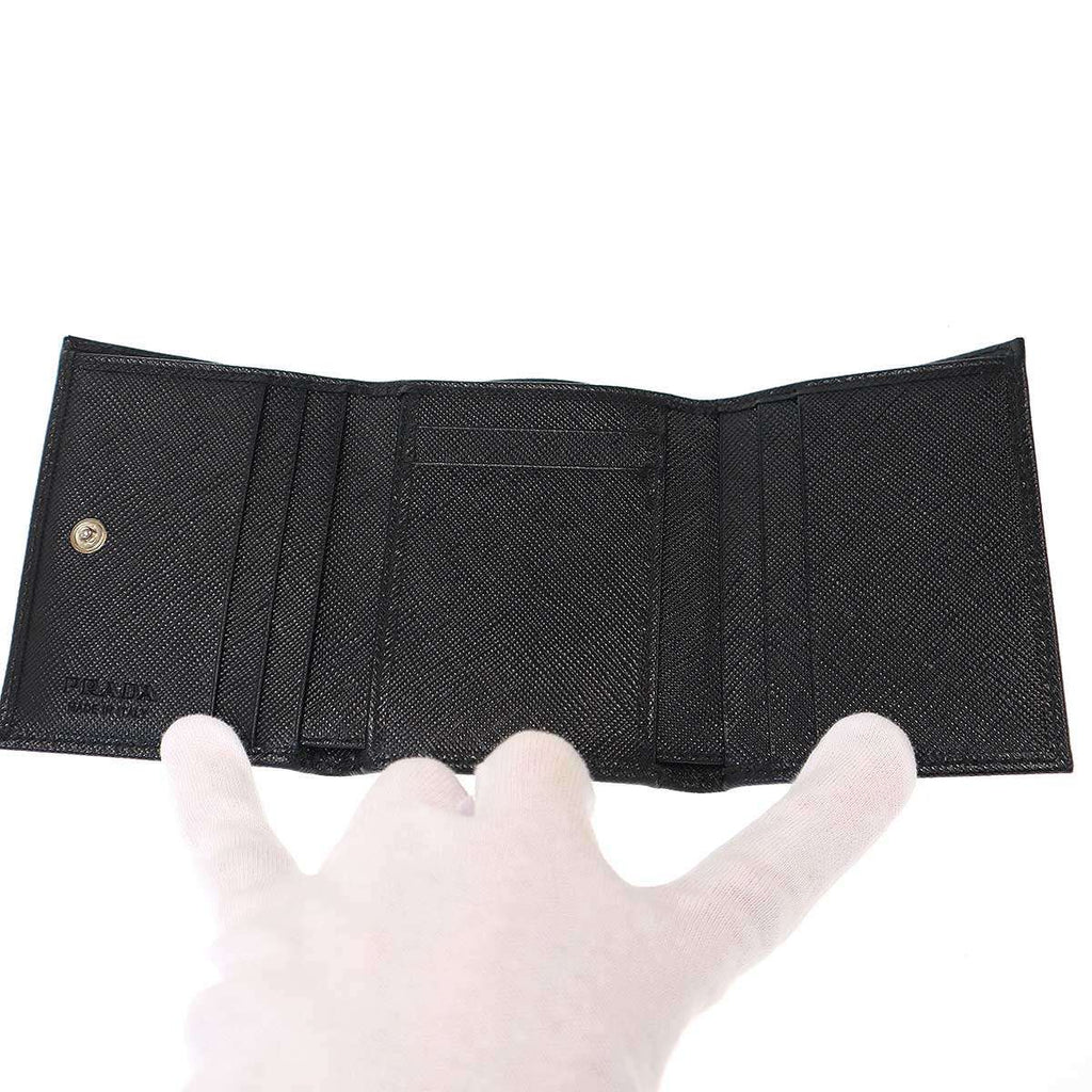 Prada Logo Saffiano Leather Compact Wallet Black — view 6