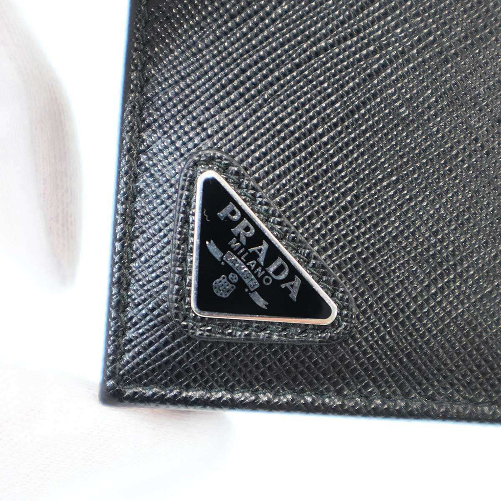 Prada Logo Saffiano Leather Compact Wallet Black — view 5