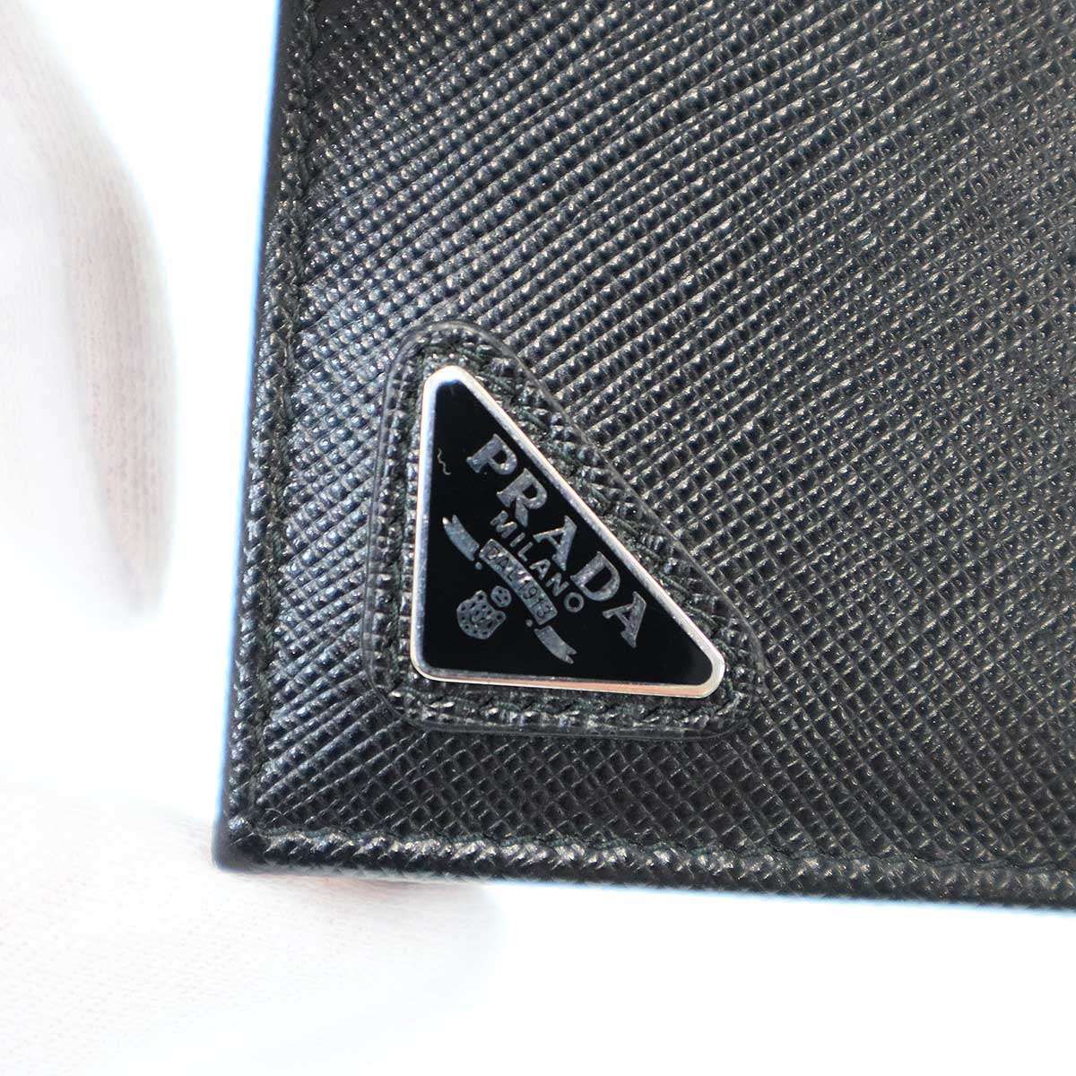 Prada Logo Saffiano Leather Compact Wallet Black — view 5