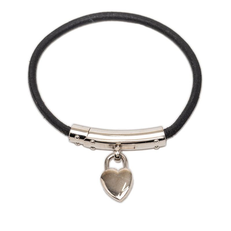 Hermes Viviride Heart Cadena Bracelet Silver Black Metal Leather — view 2