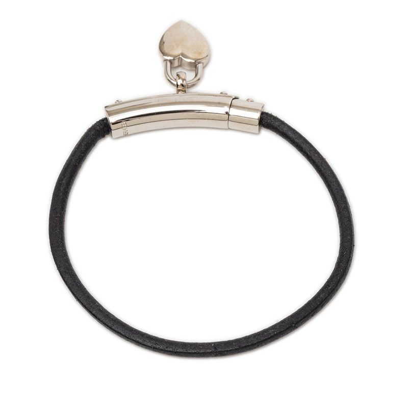 Hermes Viviride Heart Cadena Bracelet Silver Black Metal Leather — view 3