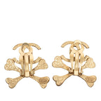 Chanel CC Logo Bone Earrings Gold Beige Plated — view 2