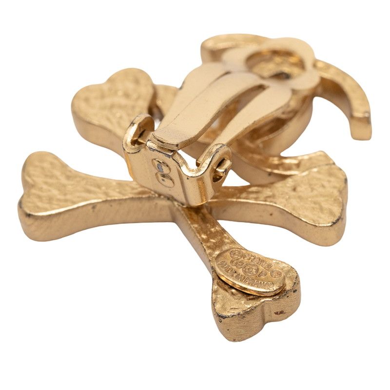 Chanel CC Logo Bone Earrings Gold Beige Plated — view 3