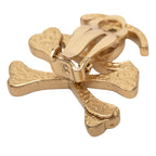 Chanel CC Logo Bone Earrings Gold Beige Plated — view 3