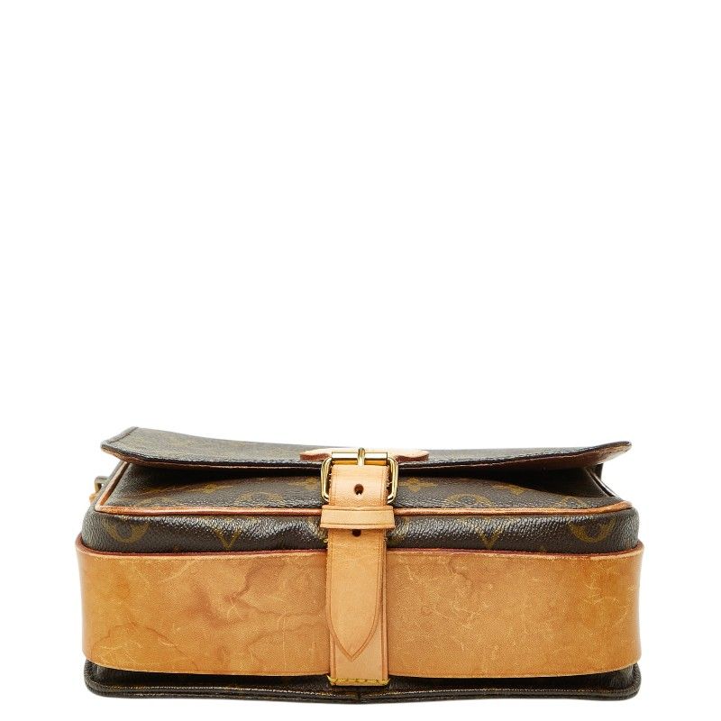 Louis Vuitton Monogram Cartouchiere MM Crossbody Shoulder Bag Brown Leather — view 3