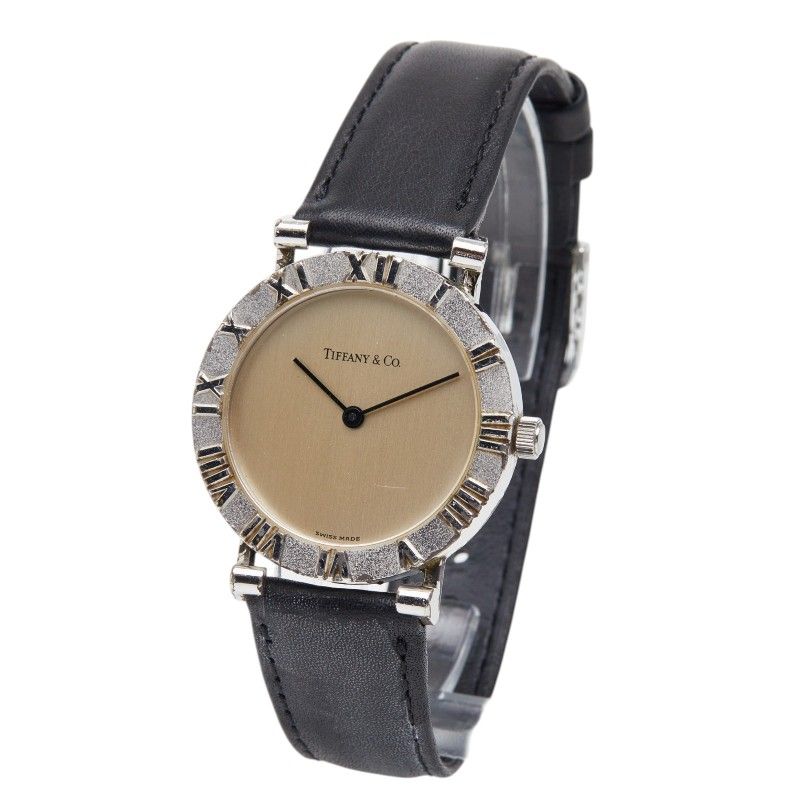 Tiffany & Co Atlas Watch Silver Black Leather — view 2
