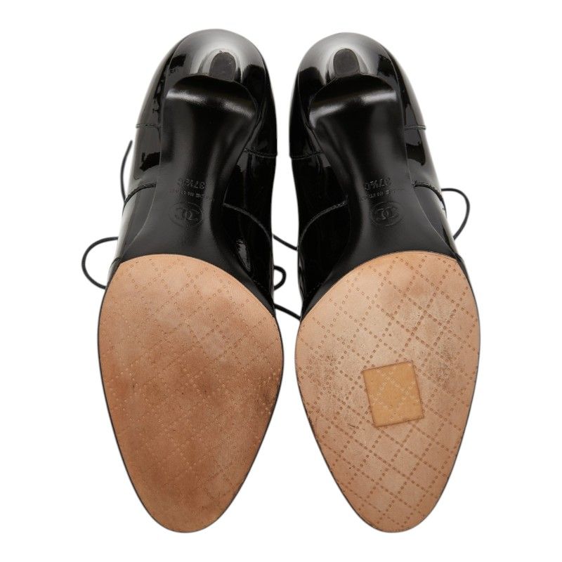 Chanel CC Logo Booties 37 1 2C Black Patent Leather Boot — view 5