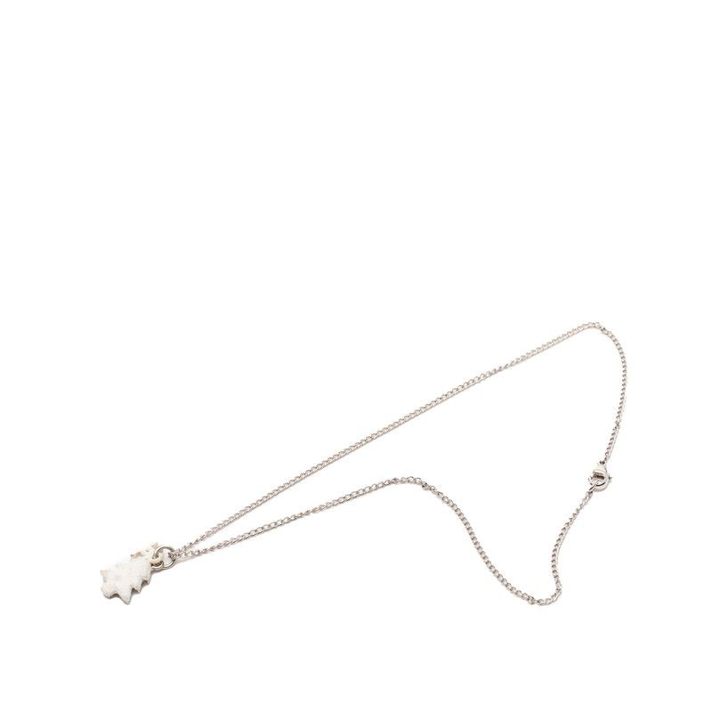 Chanel CC Logo Christmas Tree Motif Necklace Silver White Metal — view 3