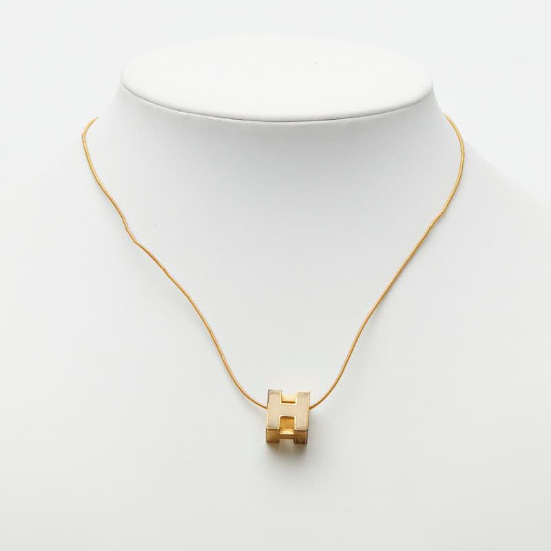 Hermes Cage Ash Cube Necklace Gold Beige Plated — view 9