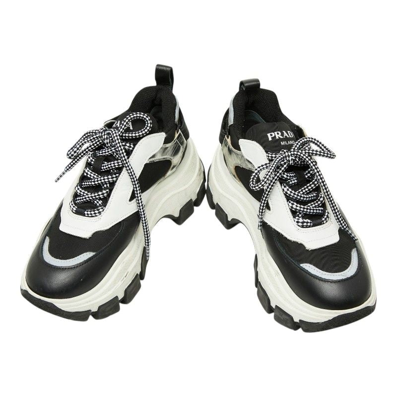 Prada Pegasus High Cut Sneakers Platform Black White Silver Rubber Nylon — view 4