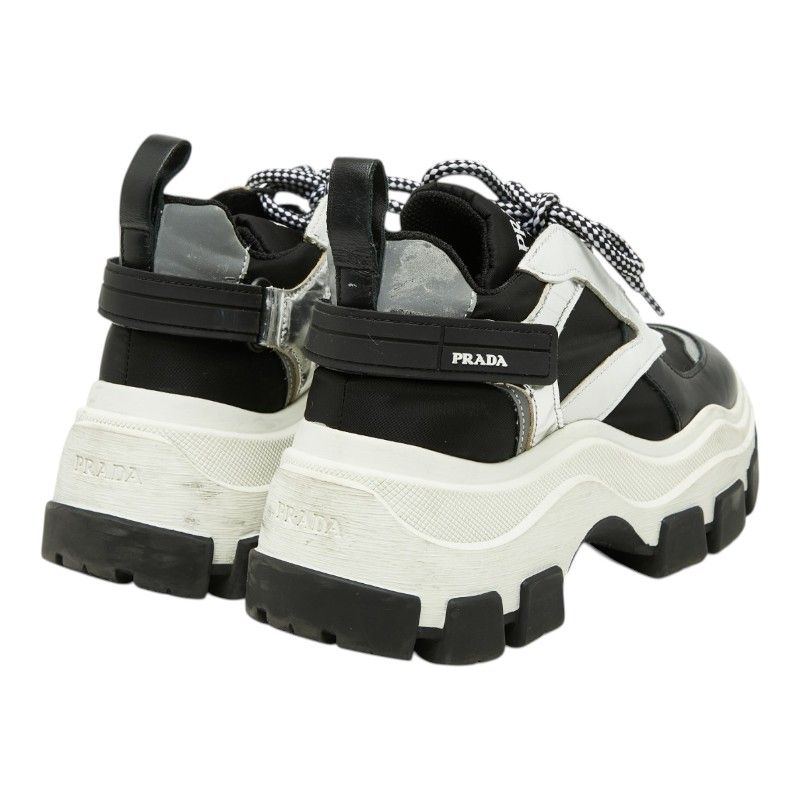 Prada Pegasus High Cut Sneakers Platform Black White Silver Rubber Nylon — view 2