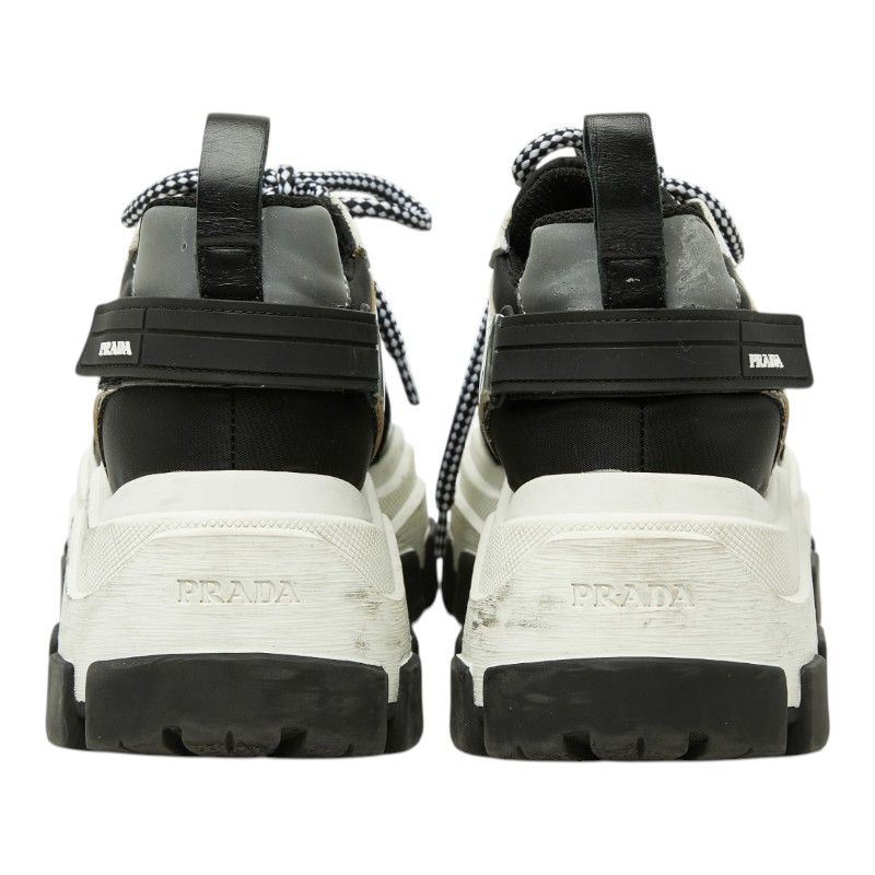 Prada Pegasus High Cut Sneakers Platform Black White Silver Rubber Nylon — view 3