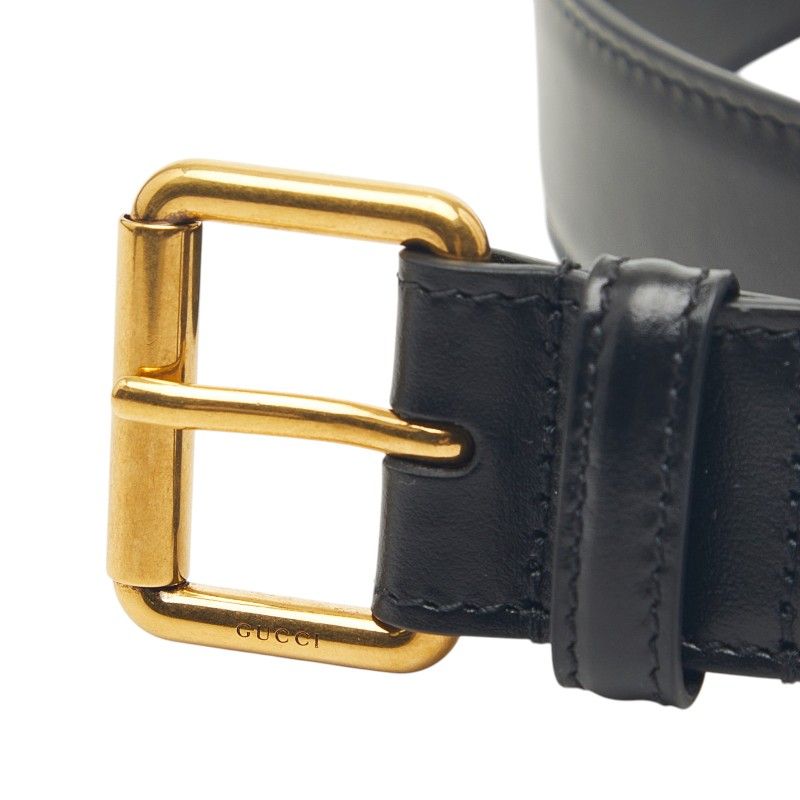 Gucci Plain Belt 85 34 Black Gold Calf — view 4