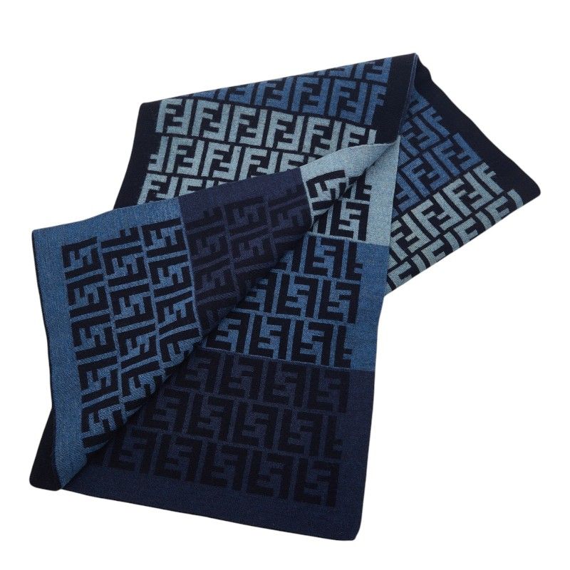 Fendi Zucca Fflogo Scarf Navy Wool — view 2