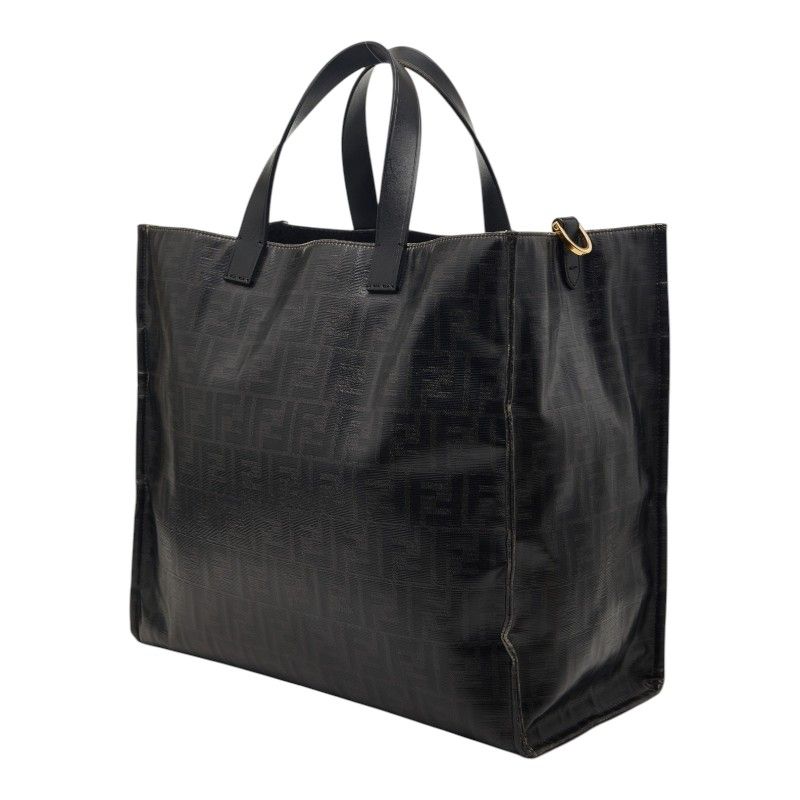 Fendi Mania Zucca Fila Collaboration Tote Black Leather Wool — view 2