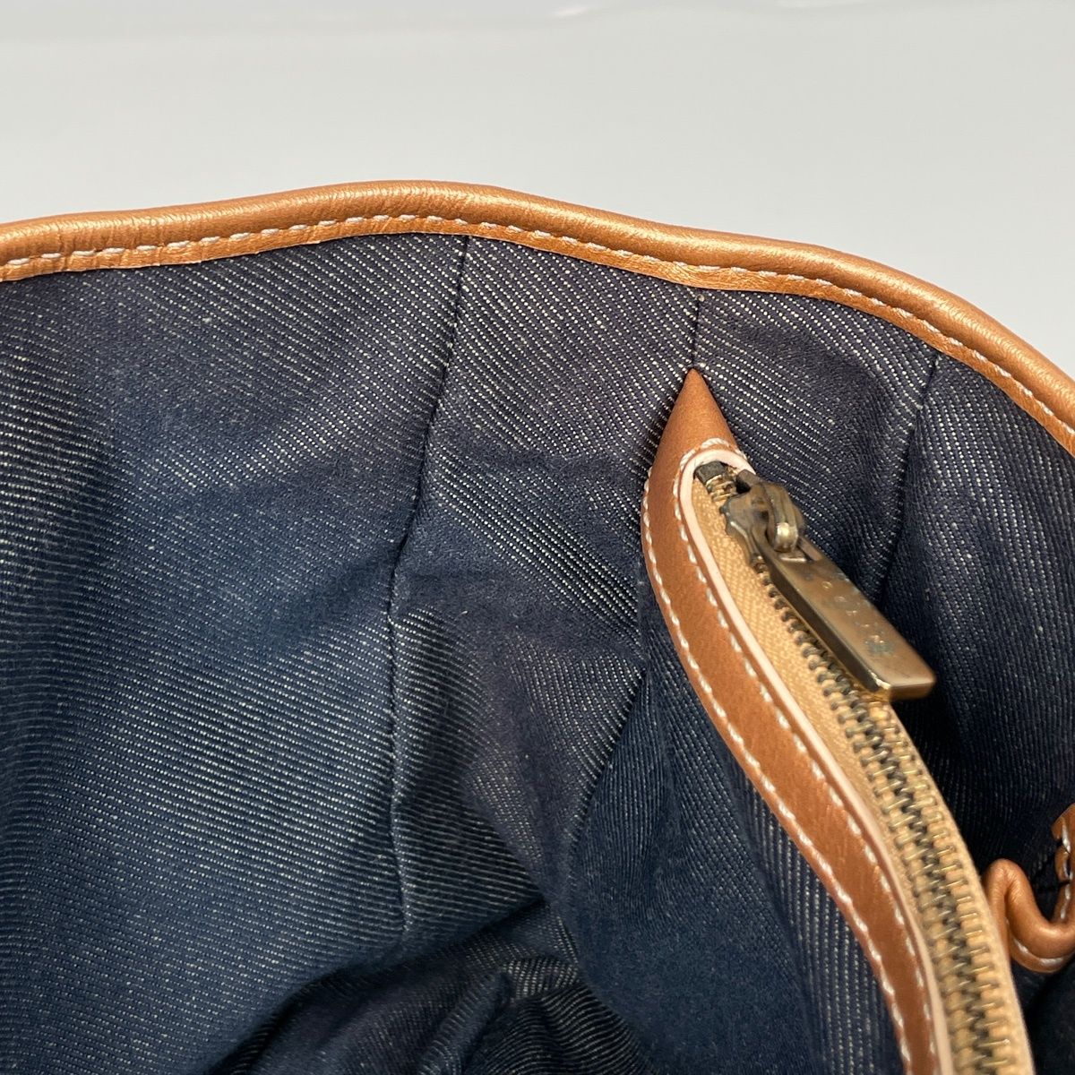 Celine Boogie Bag Paris Macadam Lame Handbag Denim Blue Brown — view 6