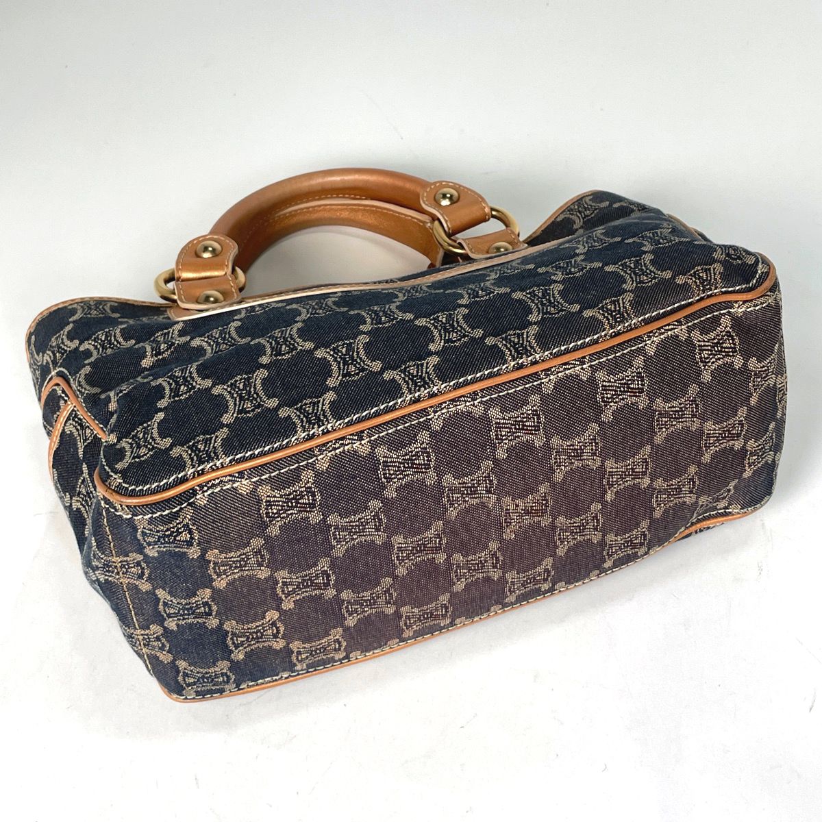 Celine Boogie Bag Paris Macadam Lame Handbag Denim Blue Brown — view 2