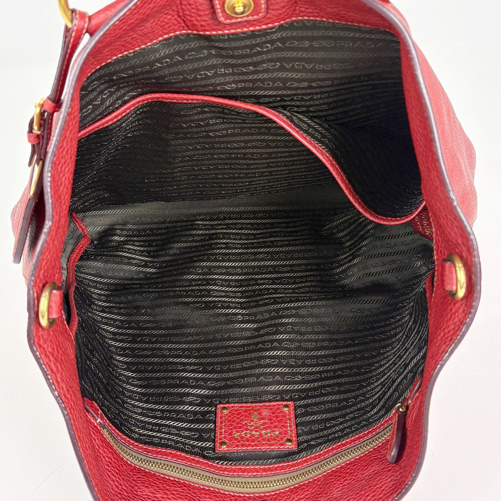 Prada Logo 2-Way Shoulder Bag Tote Leather Red — view 8