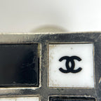 Chanel CC Logo Square Earrings Silver Plated Black White — view 4