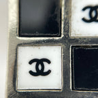 Chanel CC Logo Square Earrings Silver Plated Black White — view 5