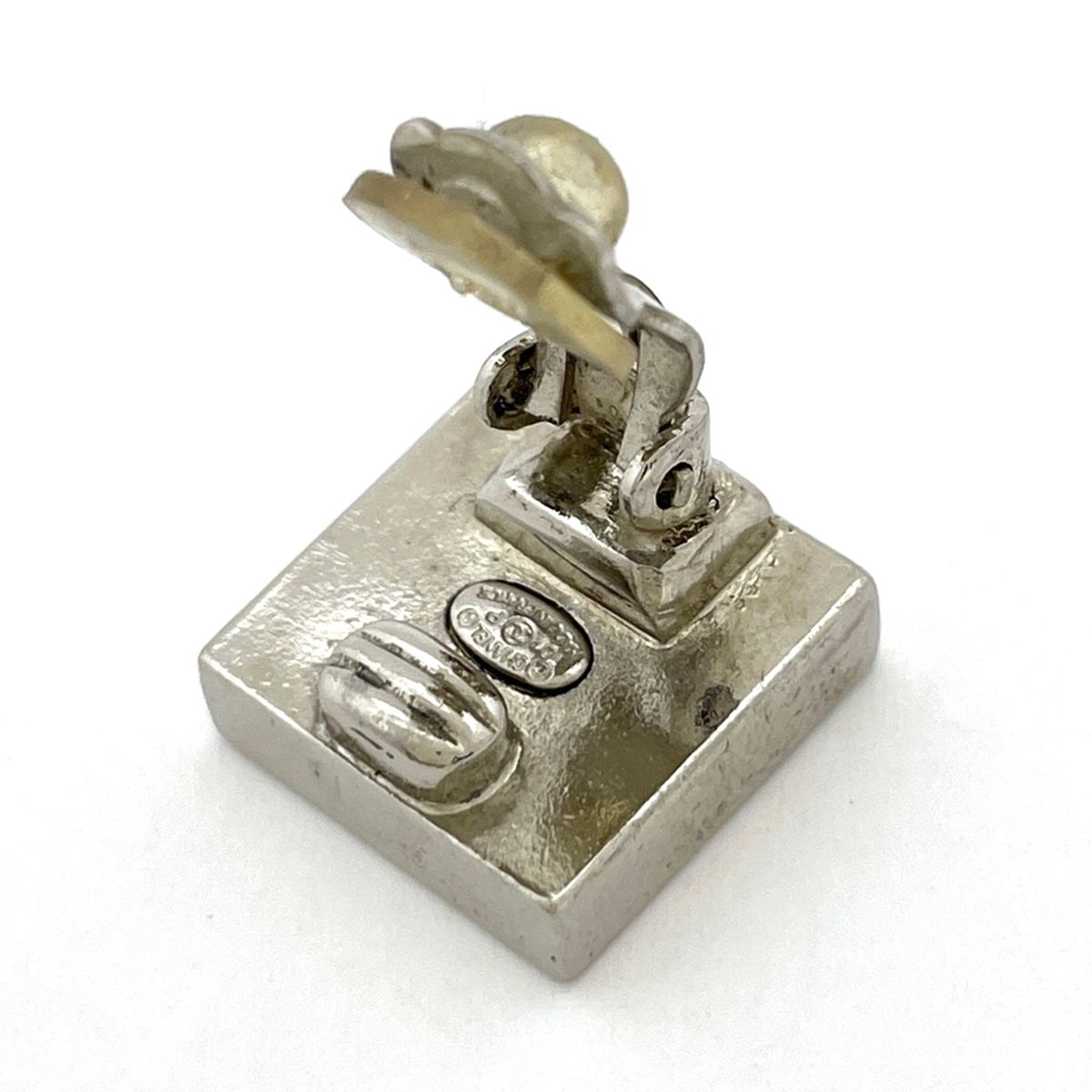Chanel CC Logo Square Earrings Silver Plated Black White — view 3