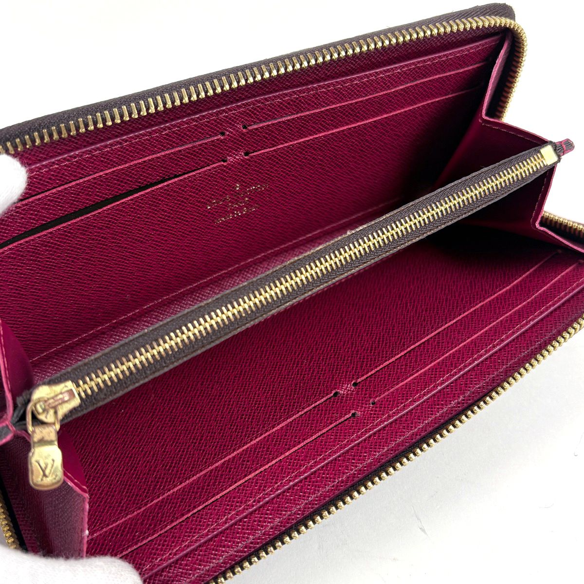 Louis Vuitton Portefeuille Clemence Zip Around Wallet Monogram Brown Fuchsia — view 6