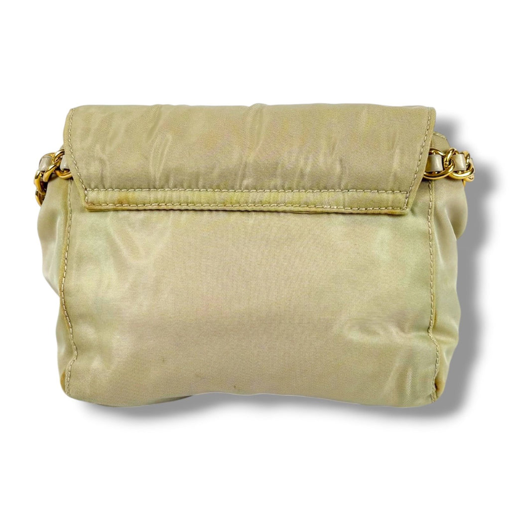 Prada Triangle Logo Chain Shoulder Bag Tessuto Nylon Ivory Mini — view 5