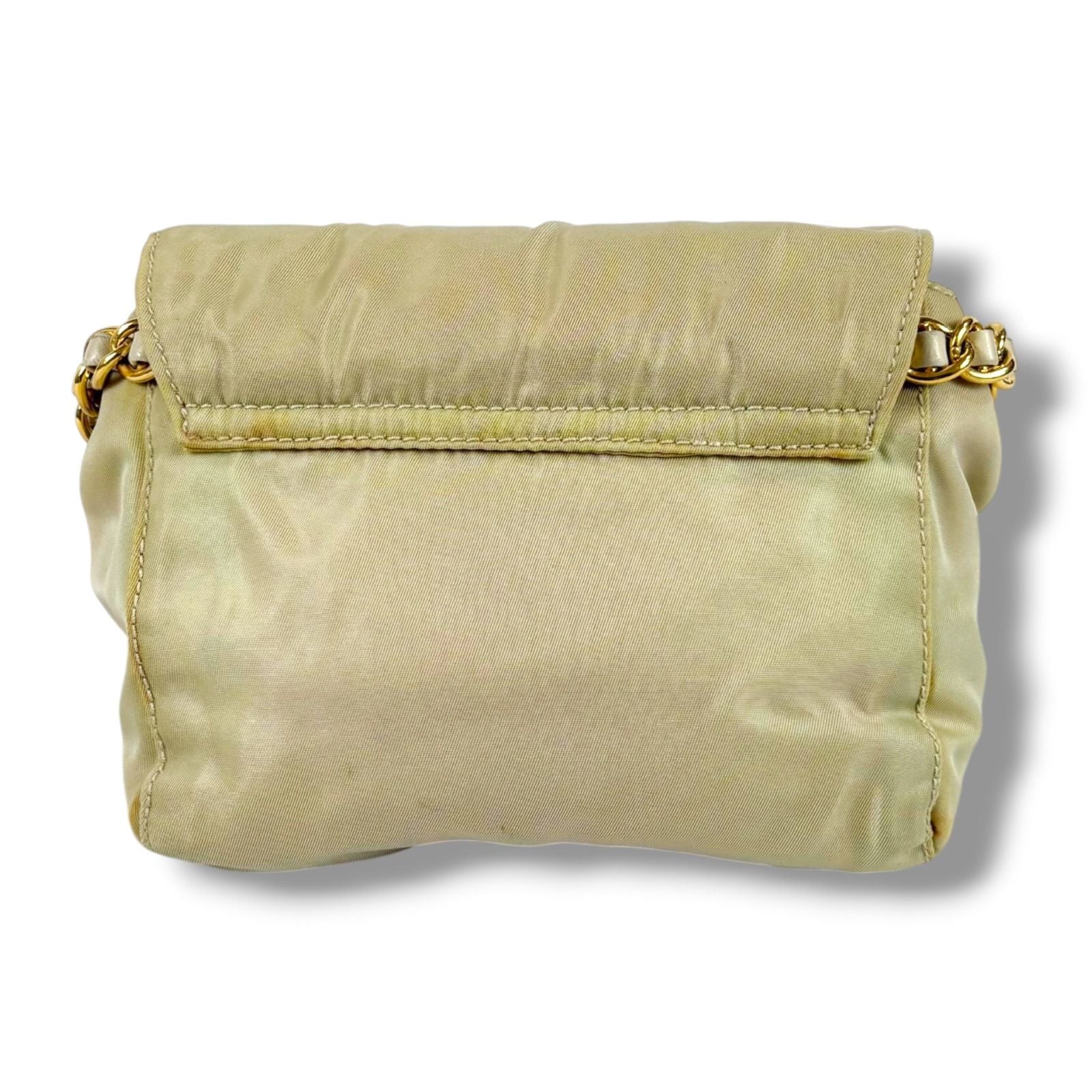 Prada Triangle Logo Chain Shoulder Bag Tessuto Nylon Ivory Mini — view 5