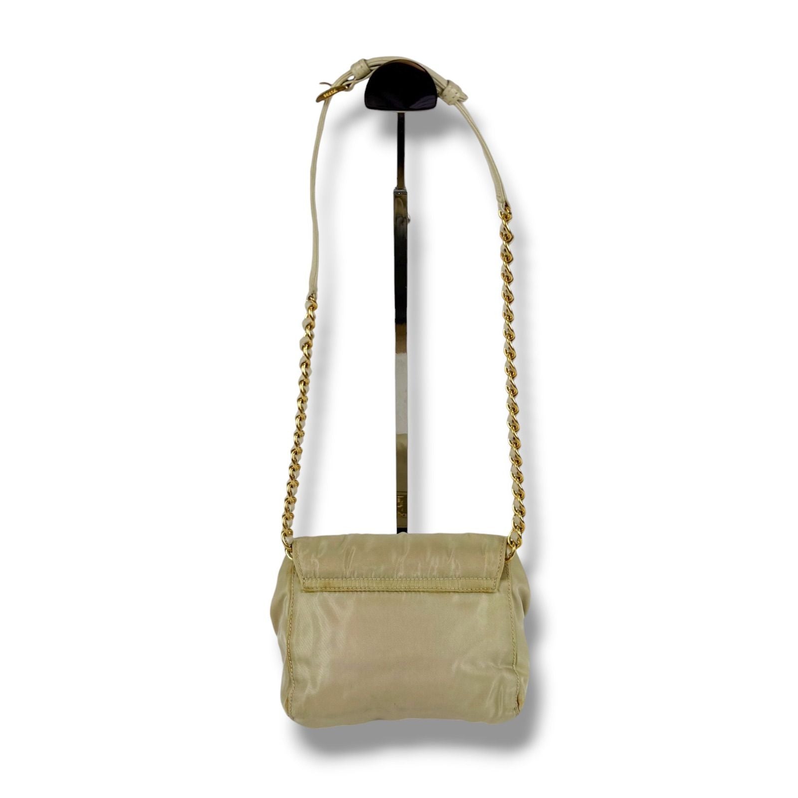 Prada Triangle Logo Chain Shoulder Bag Tessuto Nylon Ivory Mini — view 3