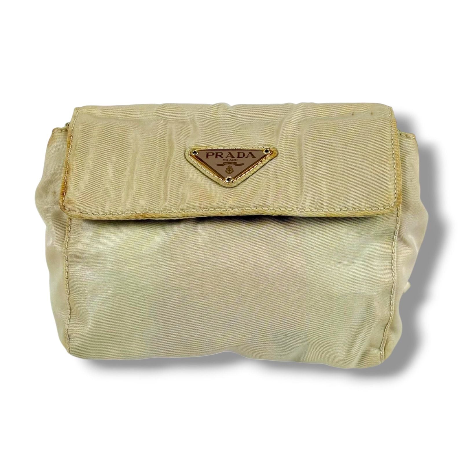 Prada Triangle Logo Chain Shoulder Bag Tessuto Nylon Ivory Mini — view 4