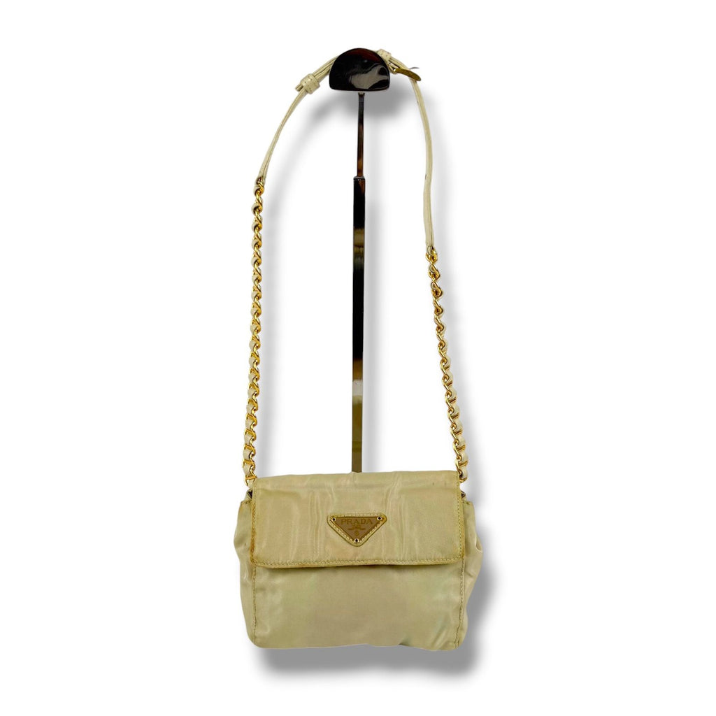 Prada Triangle Logo Chain Shoulder Bag Tessuto Nylon Ivory Mini — view 2