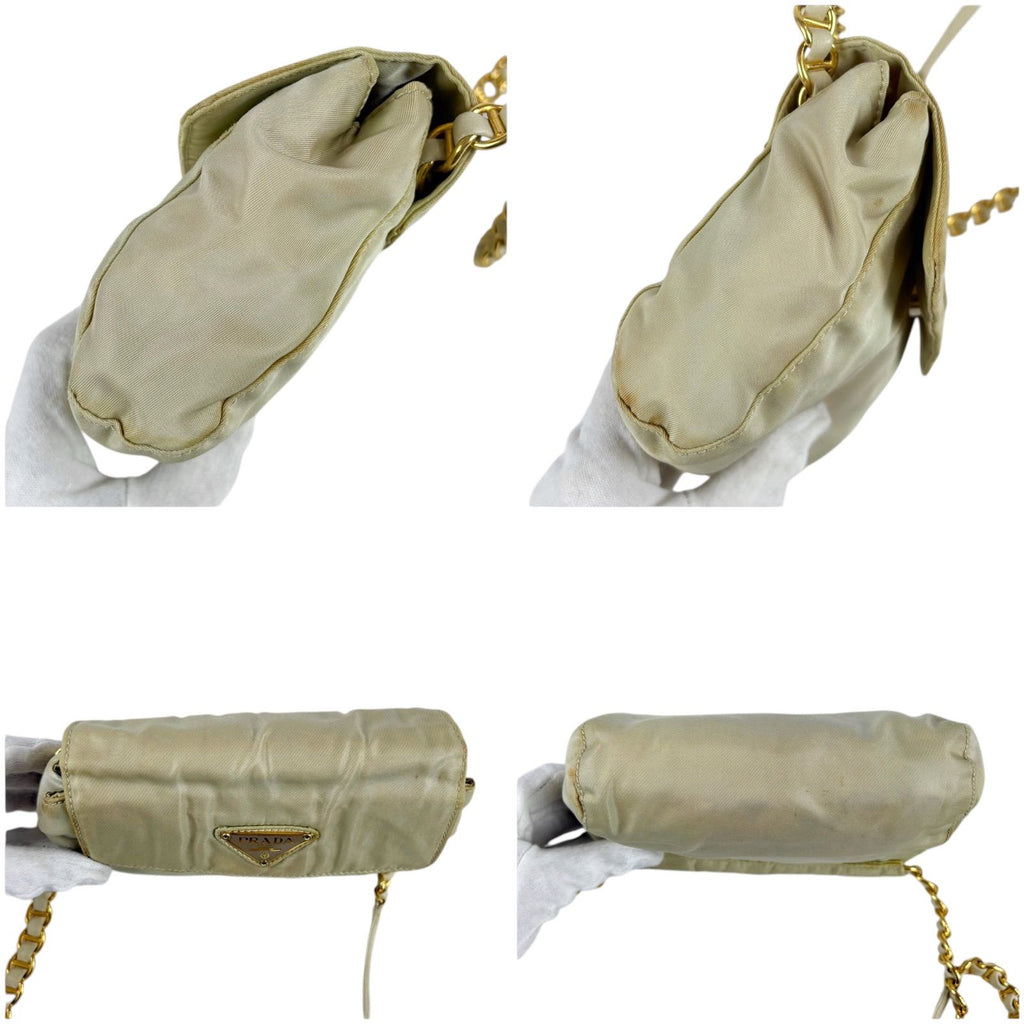 Prada Triangle Logo Chain Shoulder Bag Tessuto Nylon Ivory Mini — view 7