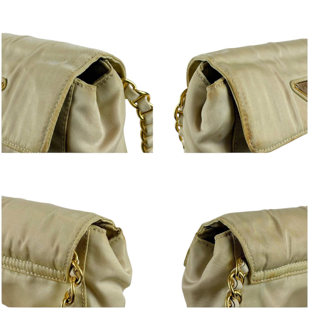 Prada Triangle Logo Chain Shoulder Bag Tessuto Nylon Ivory Mini — view 8