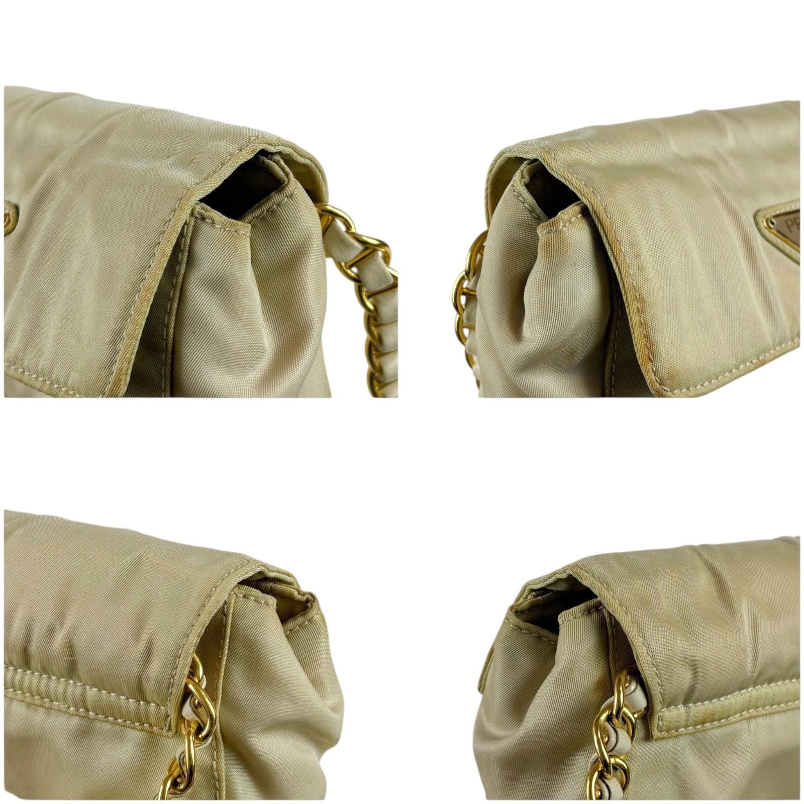 Prada Triangle Logo Chain Shoulder Bag Tessuto Nylon Ivory Mini — view 8