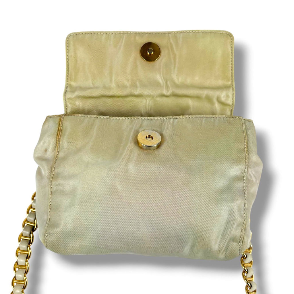 Prada Triangle Logo Chain Shoulder Bag Tessuto Nylon Ivory Mini — view 6