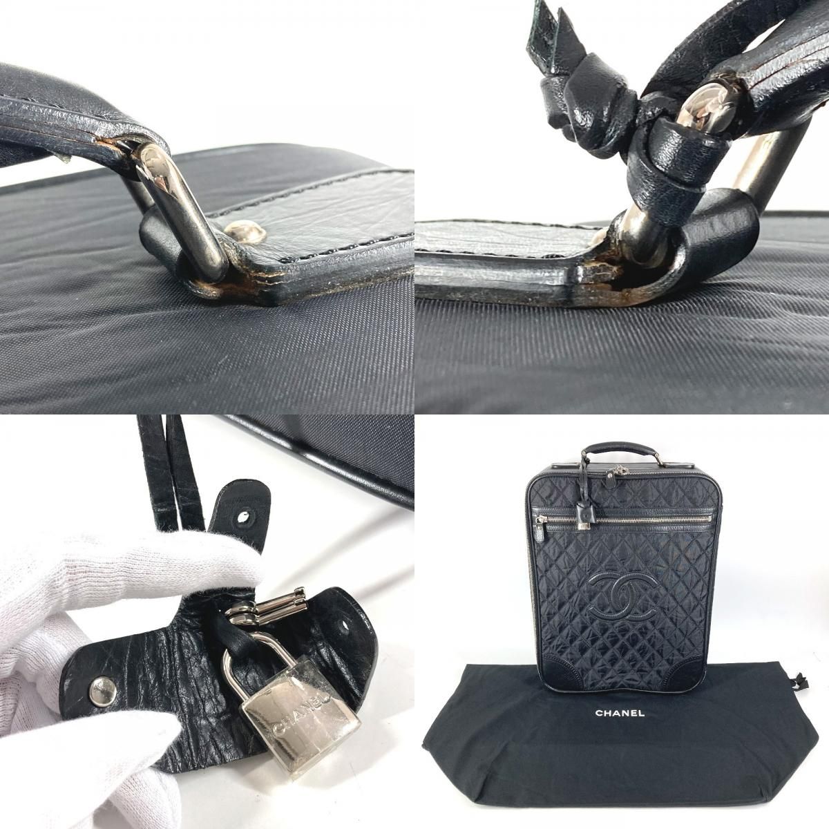 Chanel Travel Bag CC Logo Leather Nylon Black Carryon Luggage — view 9