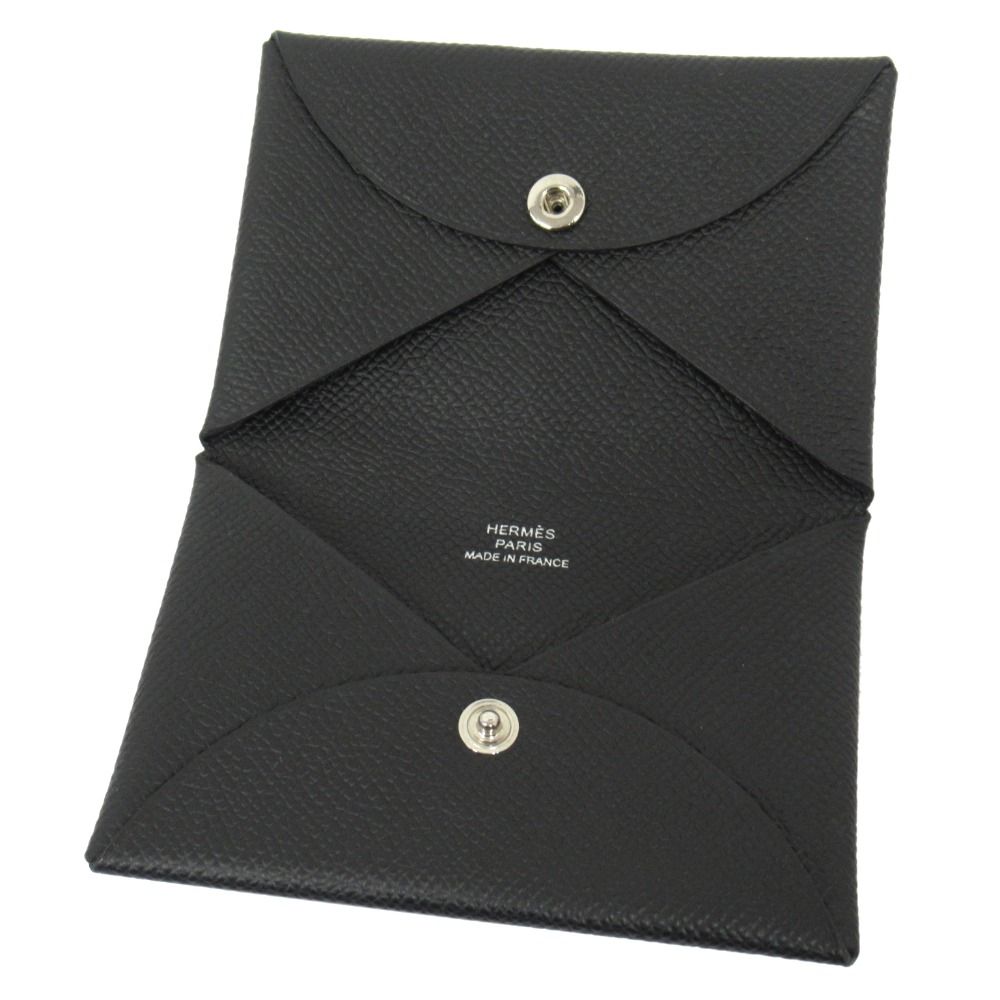 Hermes Calvi Card Case Holder Wallet Epsom Leather Black — view 4