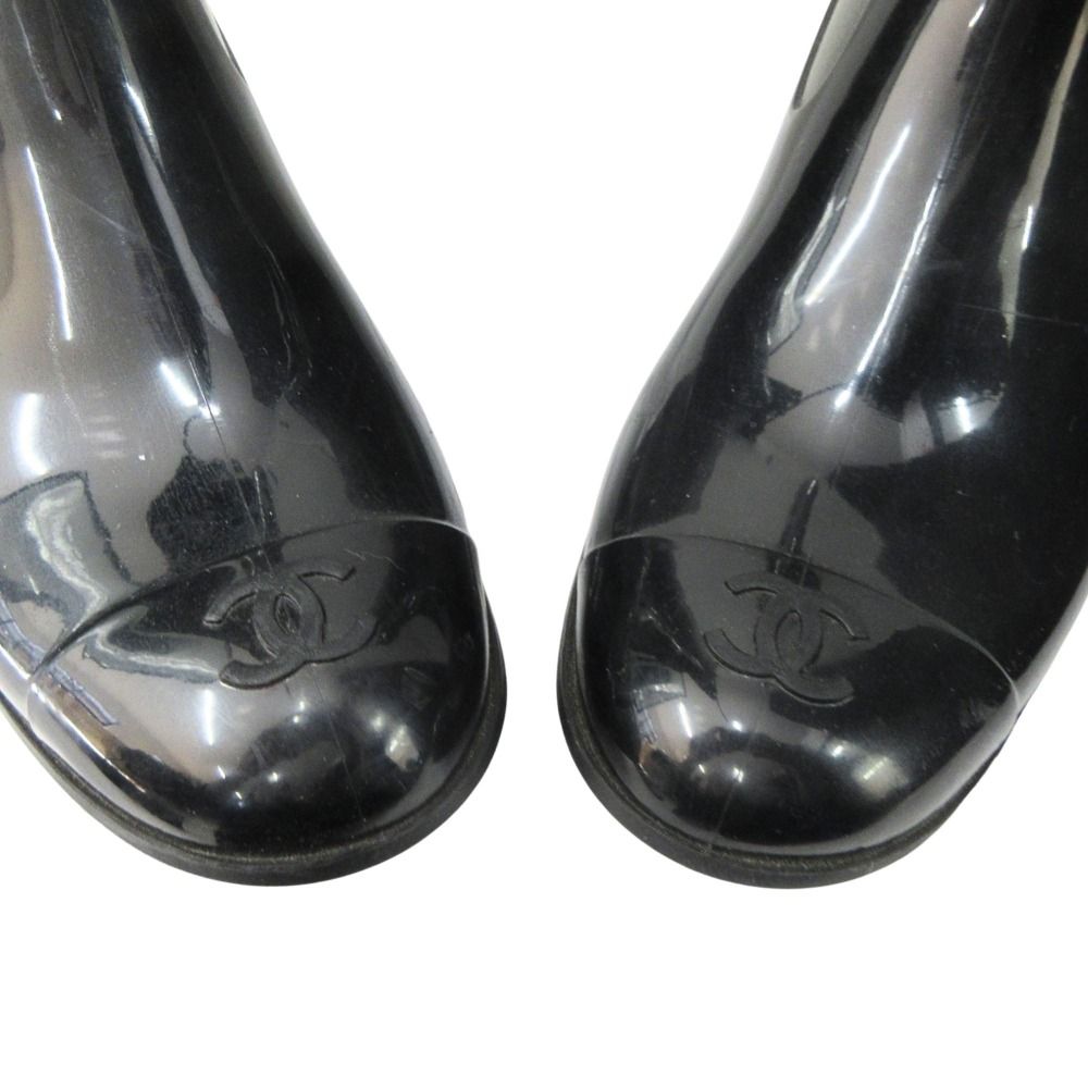Chanel Camellia Rain Boots Shoes CC Logo Gold 36 Black — view 6