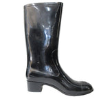 Chanel Camellia Rain Boots Shoes CC Logo Gold 36 Black — view 2