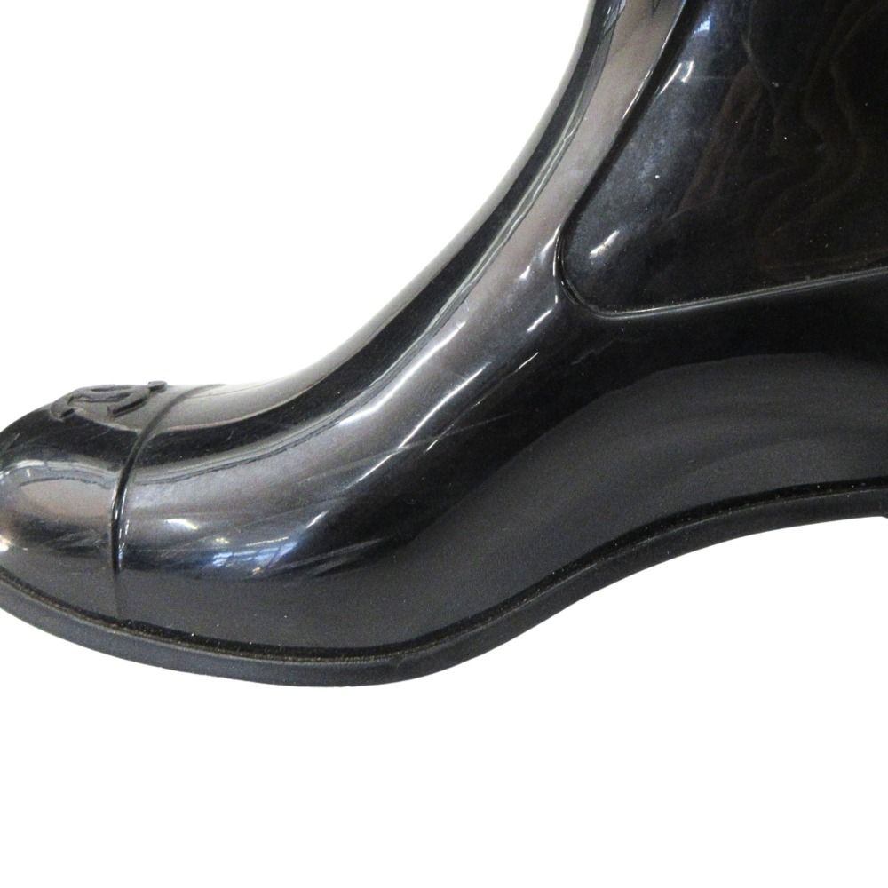 Chanel Camellia Rain Boots Shoes CC Logo Gold 36 Black — view 9