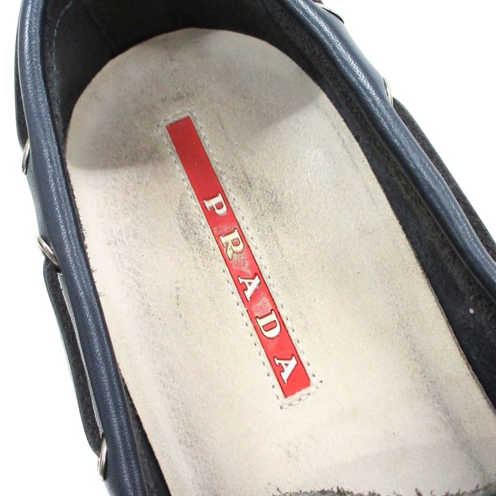Prada Sport Leather Deck Shoes Vintage 6 Navy — view 6