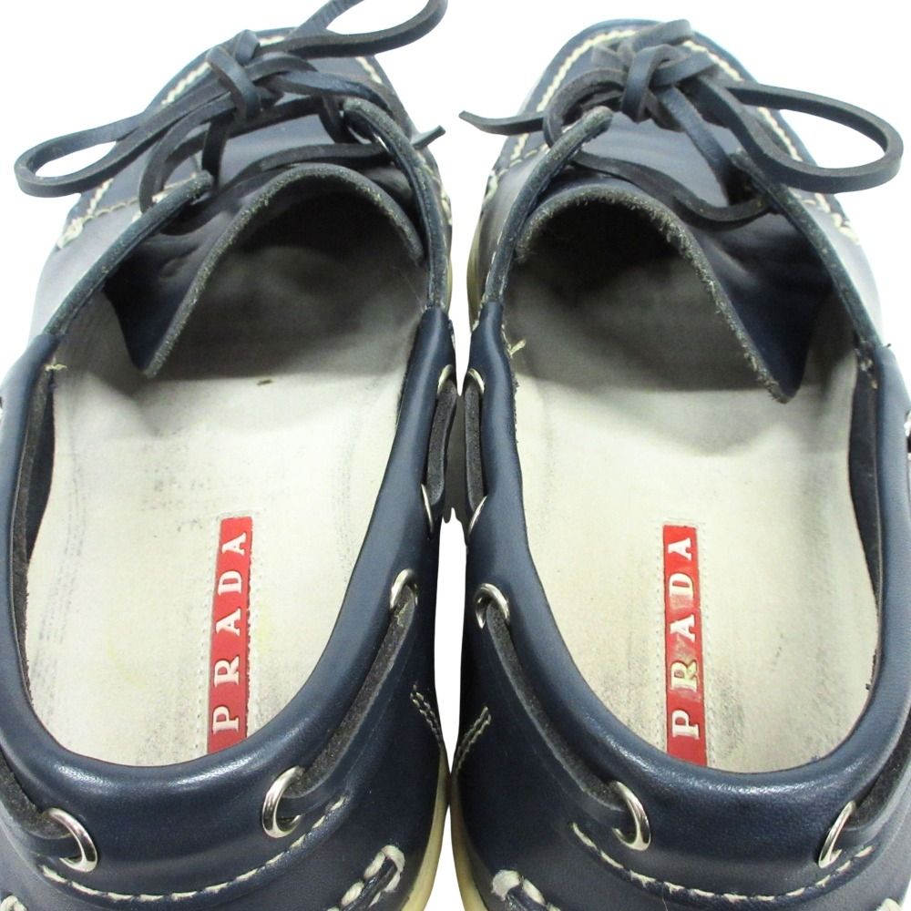 Prada Sport Leather Deck Shoes Vintage 6 Navy — view 7