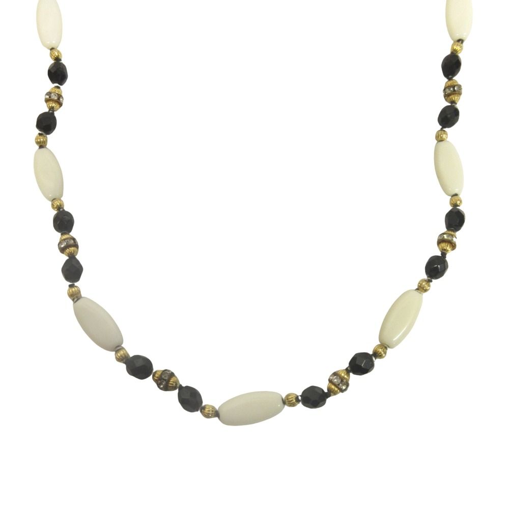 Celine Vintage Long Necklace 132 cm White Black — view 2