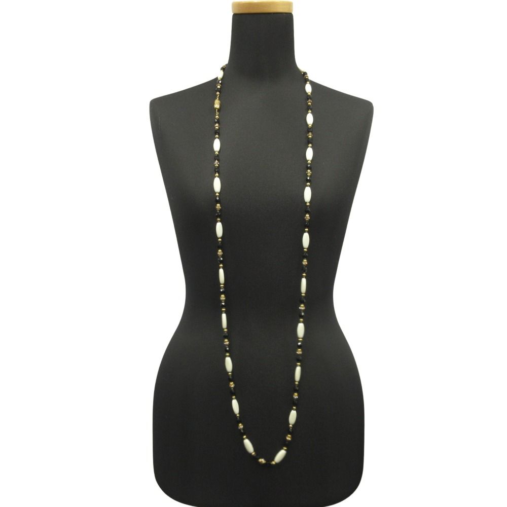 Celine Vintage Long Necklace 132 cm White Black — view 5