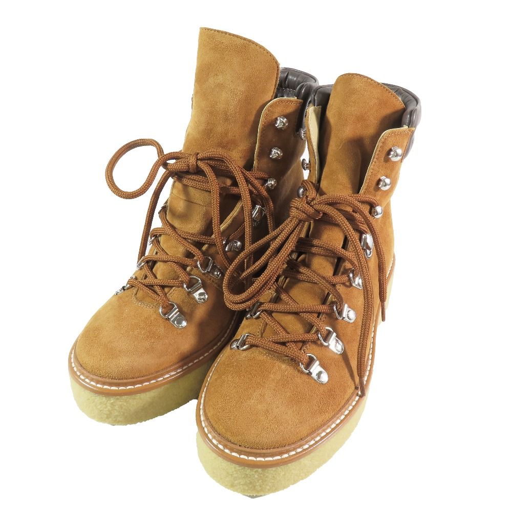 Hermes Discovery Ankle Boots Suede Leather Lace Up Shoes Brown — view 3